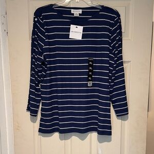 Liz Claiborne Women's Blue and White Striped Long Sleeve Top